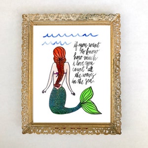 Mermaid Nursery Art Print, Mermaid Nursery Decor, Red Head Mermaid Print, The Little Mermaid, Girls Nursery Art Print, Ocean Nursery Decor, image 1