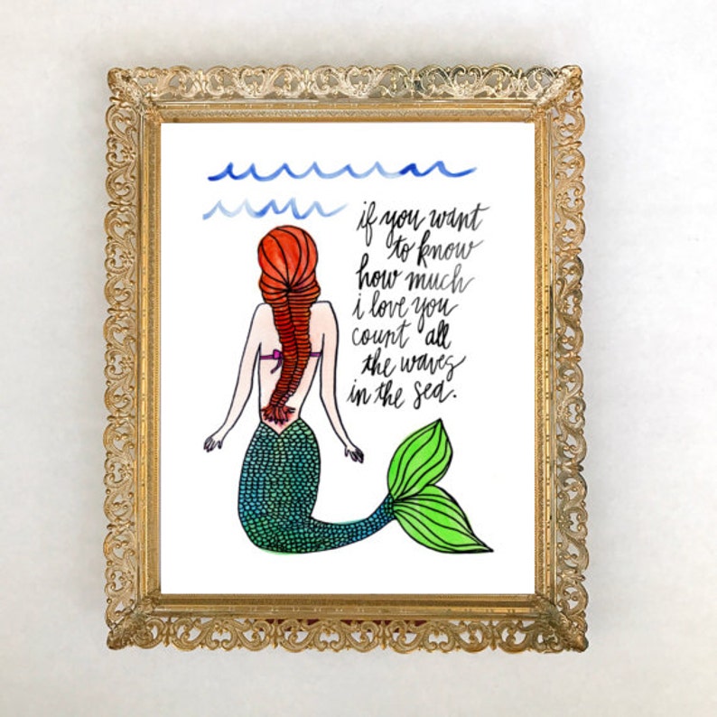 Mermaid Nursery Art Print, Mermaid Nursery Decor, Red Head Mermaid Print, The Little Mermaid, Girls Nursery Art Print, Ocean Nursery Decor, image 1