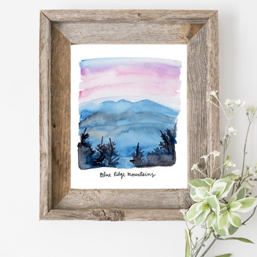 Blue Ridge Mountains Wall Art Watercolor Painting Appalachian Etsy