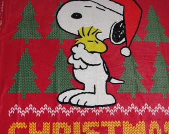 Merry Christmas Snoopy Woodstock Fleece Tie Throw Blanket