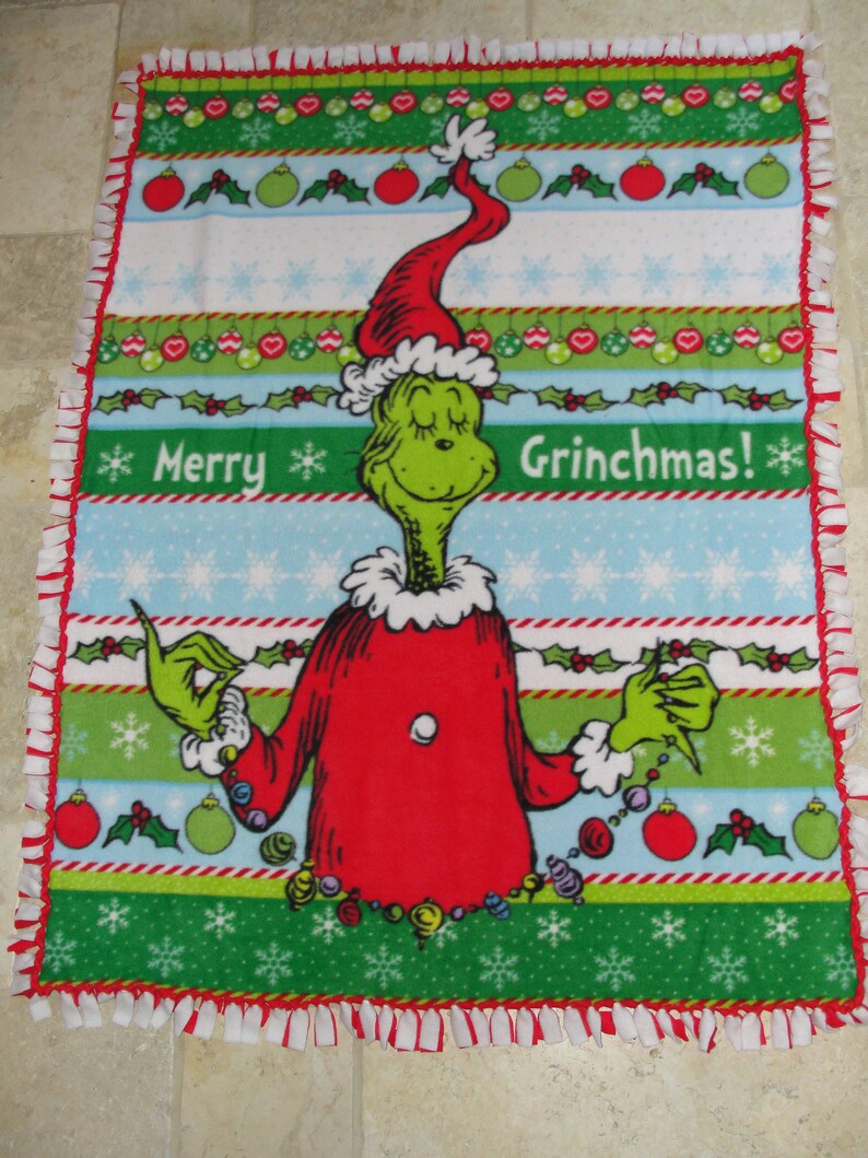 Feliz Grinchmas The Grinch Fleece Tie Throw Blanket Seus Etsy España