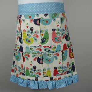 Child Youth Handmade Novelty Chicken in Blue 6 pocket Apron with ruffle (Pockets hold eggs) Made in the USA!