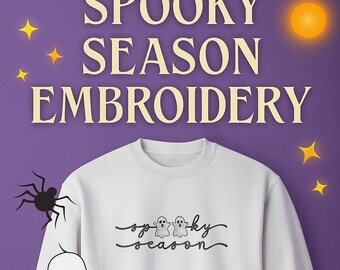 Col rond brodé de la saison effrayante - Sweat-shirt unisexe - Col rond en polaire d'automne - Monogramme à manches longues - Sweat-shirt d'automne