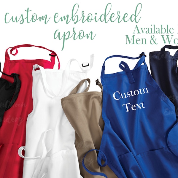 Personalized Full-Length Apron with Pockets, Custom Embroidered Apron, Monogrammed Apron, For Women and Men, Chef Apron Gift