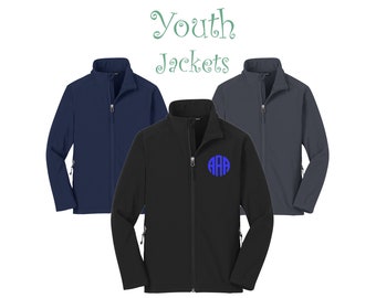 Embroidered Youth Soft Shell Jacket, Name Embroidery, Monogram, Christmas Gift, Birthday Present, Kids Jacket