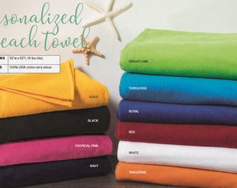 Personalized Beach Towel – Embroidered Name or Initials, Cotton Velour