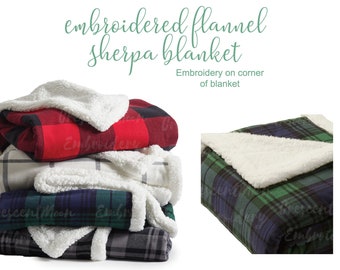 Personalized Flannel Sherpa Blanket, Monogrammed Blanket, Embroidered Blanket, Flannel Throw, Winter Sherpa Blanket, Custom Embroidery