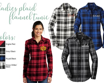Ladies Embroidered Flannel Shirt, Plaid Tunic, Bridal Party