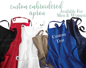 Personalized Full-Length Apron with Pockets, Custom Embroidered Apron, Monogrammed Apron, For Women and Men, Chef Apron Gift