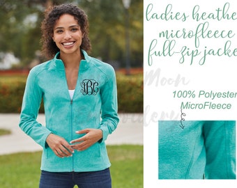 Personalized Heather Microfleece Full-Zip Ladies Jacket, Embroidered Monogram