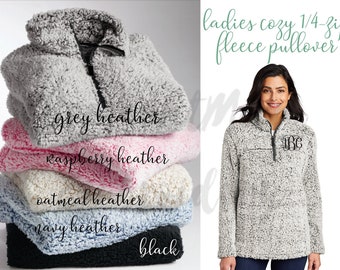 Embroidered Sherpa Pullover, Ladies Cozy 1/4-Zip Fleece, Custom Monogram, Quarter Zip Embroidered Sherpa Sweatshirt, Fleece Sweatshirt, Gift