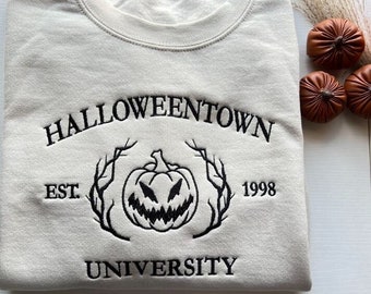 Halloweentown Embroidered Crewneck - Unisex Sweatshirt- Fall Fleece Crewneck - Long Sleeve Monogram - Fall Sweatshirt - Halloween Sweatshirt