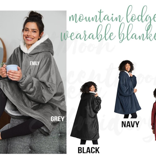 Personalized Mountain Lodge Wearable Blanket, Custom Embroidery, Blanket Poncho, Monogrammed blanket, Cozy Blanket, Christmas Winter