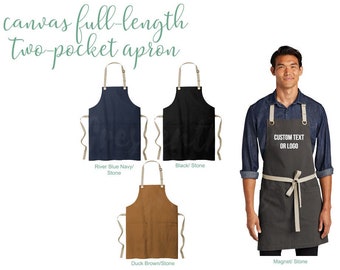 Personalized Canvas Full Length Two Pocket Apron, Custom Embroidered Apron, Monogrammed Apron, Embroidered Gifts, Unisex Apron, Graduation
