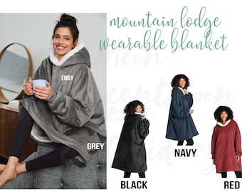 Personalized Mountain Lodge Wearable Blanket, Custom Embroidery, Blanket Poncho, Monogrammed blanket, Cozy Blanket, Christmas Winter