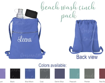 Embroidered Beach Wash Cinch Pack, Custom Monogrammed Bag, Beach Shoes Bag, Custom Pool Bag, Team Sport Gym Bag, Birthday Gift Bag