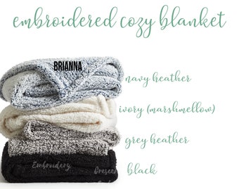 Brodé Sherpa Cozy Fleece Blanket, Monogramd Fleece Blanket, Custom Throw Blanket, Winter Fall Blanket, Christmas Blanket
