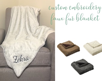 Custom Embroidery On Faux Fur Blanket, Monogrammed Blanket, Embroidered Blanket, Cozy Blanket, Throw Winter Blanket, Christmas Blanket