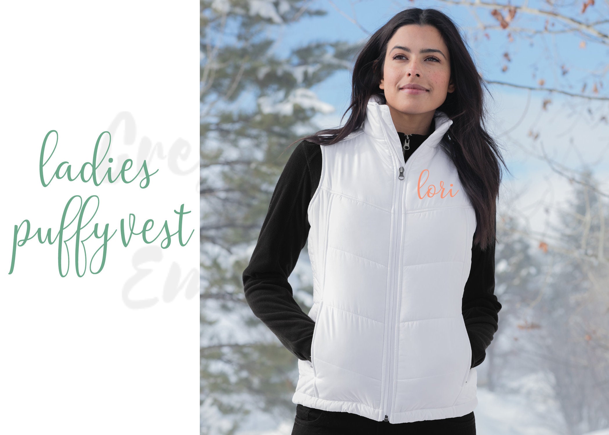 Plus Size Monogrammed Puffy Vest Personalized Vest Warm Puff 