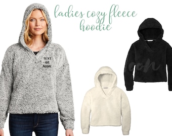 Ladies Embroidered Cozy Fleece Hoodie, Sherpa Hoodie, Custom Monogram, Monogrammed Hoodie, Fleece Hoodie, Christmas Gift