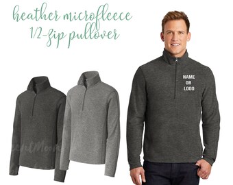 Personalized Men's Heather Microfleece half-Zip Pullover, Embroidered or Monogrammed Fleece Pullover, Custom Logo Embroidery, Company Logo