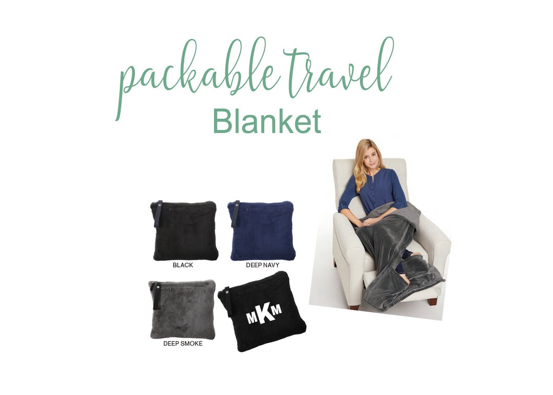 Embroidered Packable Travel Blanket, Monogrammed Blanket, Travel