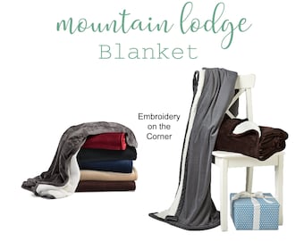 Couverture brodée Mountain Lodge – Jeté personnalisé en polaire Sherpa