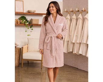 Custom Dream Plush Robe, Embroidered Bathrobe for Men and Women, Monogram Spa Robe, Soft Fleece Shawl Collar Robe, Gift for Him and Her