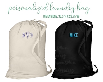 Sac à linge en coton personnalisé, prénom brodé, cadeau universitaire