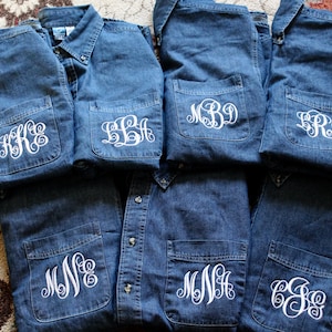 Set of Your Choice Personalized Denim Bride and Bridesmaids Shirts, Bride Getting Ready Shirt, Button Down Shirts, Wedding Shirts