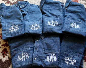 Personalized Denim Button-Down Shirt, Bride & Bridesmaids Getting Ready