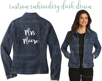 Embroidered Ladies Denim Jacket, Monogrammed Denim Jean Jacket, Bride Jean Jacket, Bridesmaids Jackets, Gift For Her
