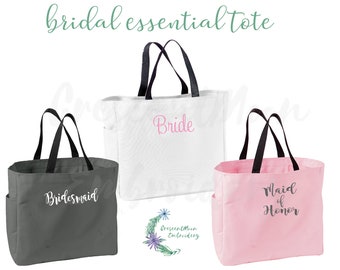 Personalized Bridesmaid Tote Bag, Embroidered Bridal Party Gift