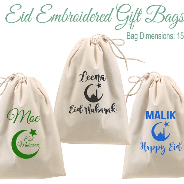 Embroidered Eid Gift Bags, Happy Eid Bag, Eid Mubarak Gift Bag, Ramadan Kareem Bag, Favor Bag