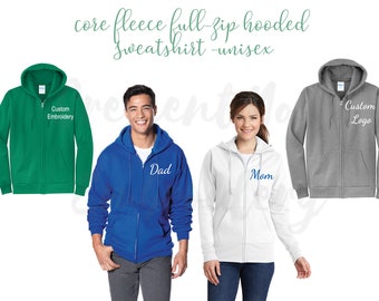 Custom Embroidered Fleece Full Zip Hoodie, Monogrammed Jacket, Unisex