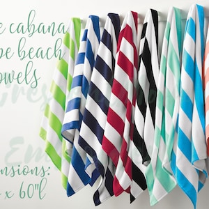 Custom Monogrammed Value Cabana Stripe Beach Towel, Embroidered Beach Towel, Embroidery Name Logo or Text, Vacation Towel, Pool Towel