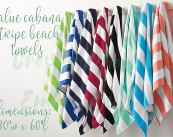 Custom Embroidered Cabana Stripe Beach Towel, Personalized USA Cotton
