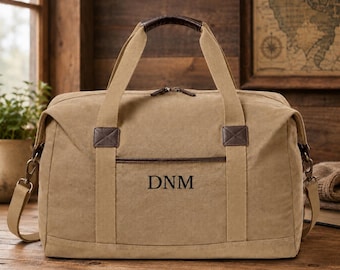 Personalized Washed Canvas Duffel, Men's Duffle Bag, Groomsmen Gifts, Custom Embroidery Monogram, Anniversary, Father's Day, Christmas