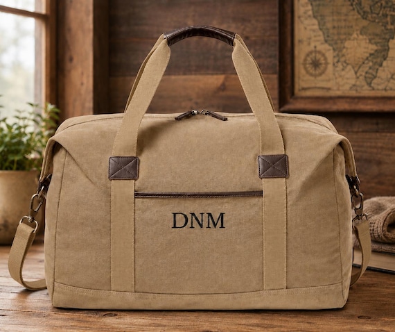 Personalized Washed Canvas Duffel, Men's Duffle Bag, Groomsmen Gifts, Custom Embroidery Monogram, Anniversary, Father's Day, Christmas