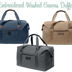 Personalized Washed Canvas Duffel, Men's Duffle Bag, Groomsmen Gifts, Custom Embroidery Monogram, Anniversary, Father's Day, Christmas image 2