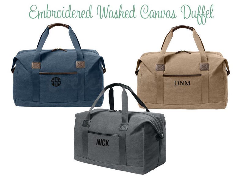 Personalized Washed Canvas Duffel, Men's Duffle Bag, Groomsmen Gifts, Custom Embroidery Monogram, Anniversary, Father's Day, Christmas image 2