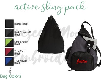 Personalized Active Sling Bag, Monogrammed Embroidered Shoulder Bag