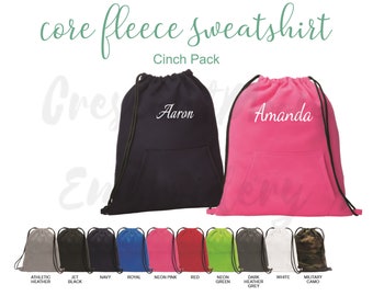 Custom Embroidered Fleece Cinch Pack, Monogrammed Backpack, Graduation Gift