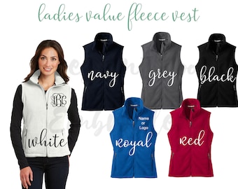 Monogrammed Fleece Vest - Personalized Full Zip Ladies Vest