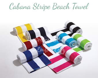 Personalized Cabana Stripe Beach Towel – Embroidered Monogram, Graduation Gift