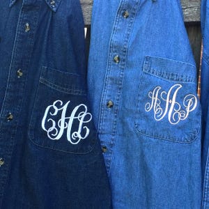 Custom Bridal Denim Shirts, Personalized Denim Bride and Bridesmaids Shirts, Bride Getting Ready Shirt, Button Down Shirts, Wedding Shirts