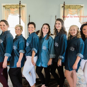 Monogrammed Denim Button Up Shirts, Bridesmaid Shirts, Oversized Monogram Denim, Bridesmaids Wedding Gift, Denim Long Sleeve, Bridal Party