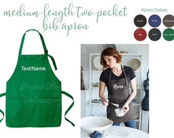 Personalized Medium Length Apron, Two-Pocket Bib Apron, Chef Embroidered Apron, Monogrammed Apron, For Women and Men, Chef Apron Gift
