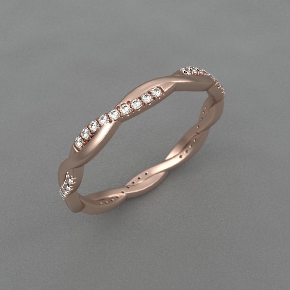 Weaved Gold Ring, Engagement Band, Band of Stones, Yellow, White, or Rose Gold