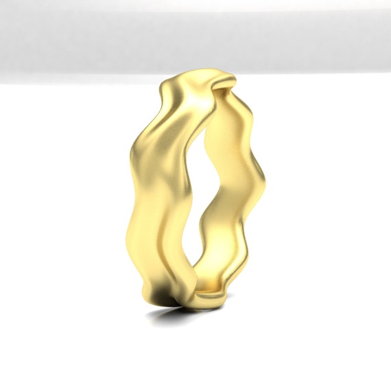 Gentle Waves of Gold Ring, Asymmetrical Men's Wedding Band, Yellow, White, or Rose Gold